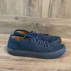 Donald Pliner Dan Mens Size 11.5 Blue Suede Shoes Comfort Lace Up Sneaker